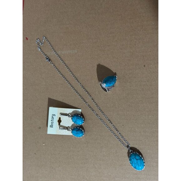 Beonon Turquoise Elegance Jewelry Set โ Pendant Necklace, Earrings & Ring - Picture 1 of 6